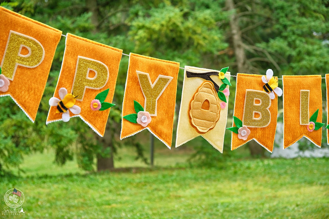 Bumble Bee Happy Birthday Banner, Yellow Felt Beehive Party Garland - Etsy