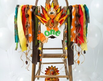 Turkey High Chair Banner, First Birthday Fall Party Decor