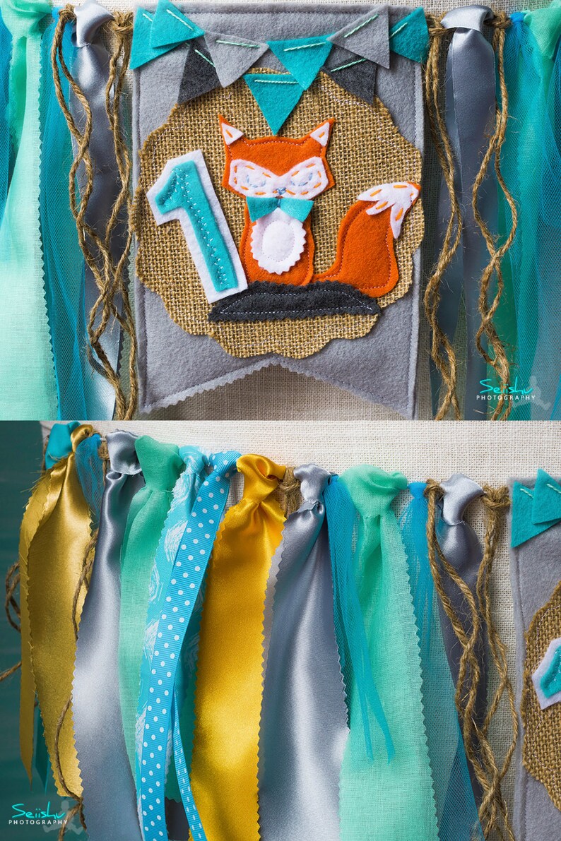 Silver Gold Banner Fox Birthday Banner Fox Birthday Crown Gold Banner Fox Party WOODLAND FOX Banner 1s Birthday Fox Fox Party Decor