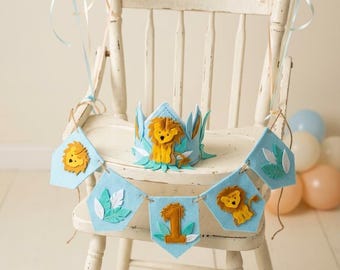 Wild Birthday Banner Crown, Safari Lion First Birthday Hat, Jungle Cake Smash Prop