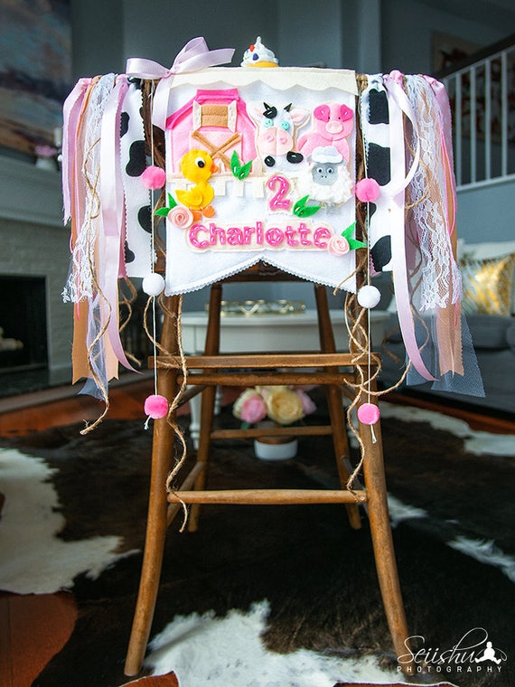 Farm Birthday Banner 1st Birthday Farm Farm Highchair Banner Pig Birthday Banner Name Banner Nursery Farm Decor Farm Birthday Crown