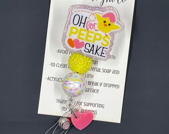 Oh For Peeps Sake Badge Reel, Peep Badge Reel, Rabbit Badge Reel, Easter Badge Reel, Easter Truck Badge Reel, Beaded Badge Reel, Nurse
