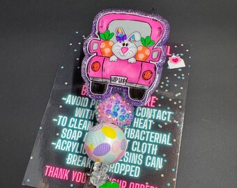 Easter Bunny in Truck Badge Reel, Bunny Badge Reel, Rabbit Badge Reel, Easter Badge Reel, Easter Truck Badge Reel, Beaded Badge Reel, Nurse