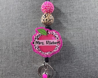 Pink Cheetah Apple Teacher Lanyard, Glitter School Lanyard
