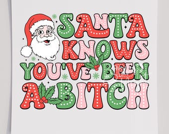 Santa Knows DTF T-shirt transfer, kerstzeefdruk, klaar om te persen