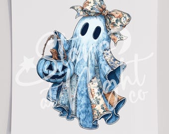 Patchwork Ghost DTF T-Shirt Transfer, Ready To Press Transfer, Screen Print Transfer, Halloween Transfer, DTF, Ghost DTF