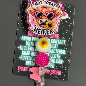 Not Today Heifer Cow Badge Reel, Cow Badge Reel, Beaded Badge Reel, Glitter Badge Reel, Badge Reel, Nurse Badge, Badge Reel