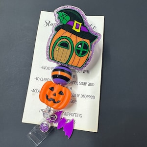 Haunted Pumpkin House Badge Reel, Halloween Badge Reel, Nurse Badge Reel, Badge Reel, Glitter Badge Reel, Spooky Badge Reel, Halloween