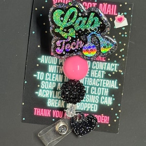 Lab Tech Badge Reel, MLT Badge Reel, Cute Badge Reel, Beaded Badge Reel, Glitter Badge Reel, Badge Reel, MT Badge Reel, Lab Badge Reel