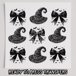 Black Hats & Bows DTF T-Shirt Transfer, Ready To Press Transfer, Screen Print Transfer, Halloween Transfer, Halloween DTF Transfer