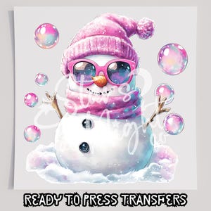 Pink Snowman With Glasses T-Shirt Transfer, Ready To Press Transfer, Screen Print Transfer, Christmas DTF, Christmas