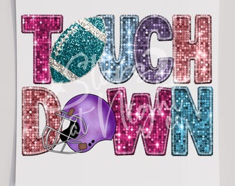 Faux Sequin Touchdown Faux Glitter DTF Transfer, Ready To Press