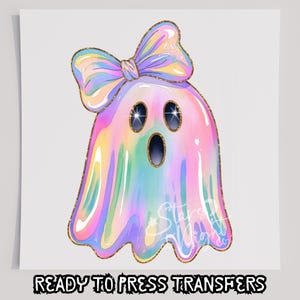 Faux Holographic Ghost DTF T-Shirt Transfer, Ready To Press Transfer, Screen Print Transfer, Halloween Transfer, DTF