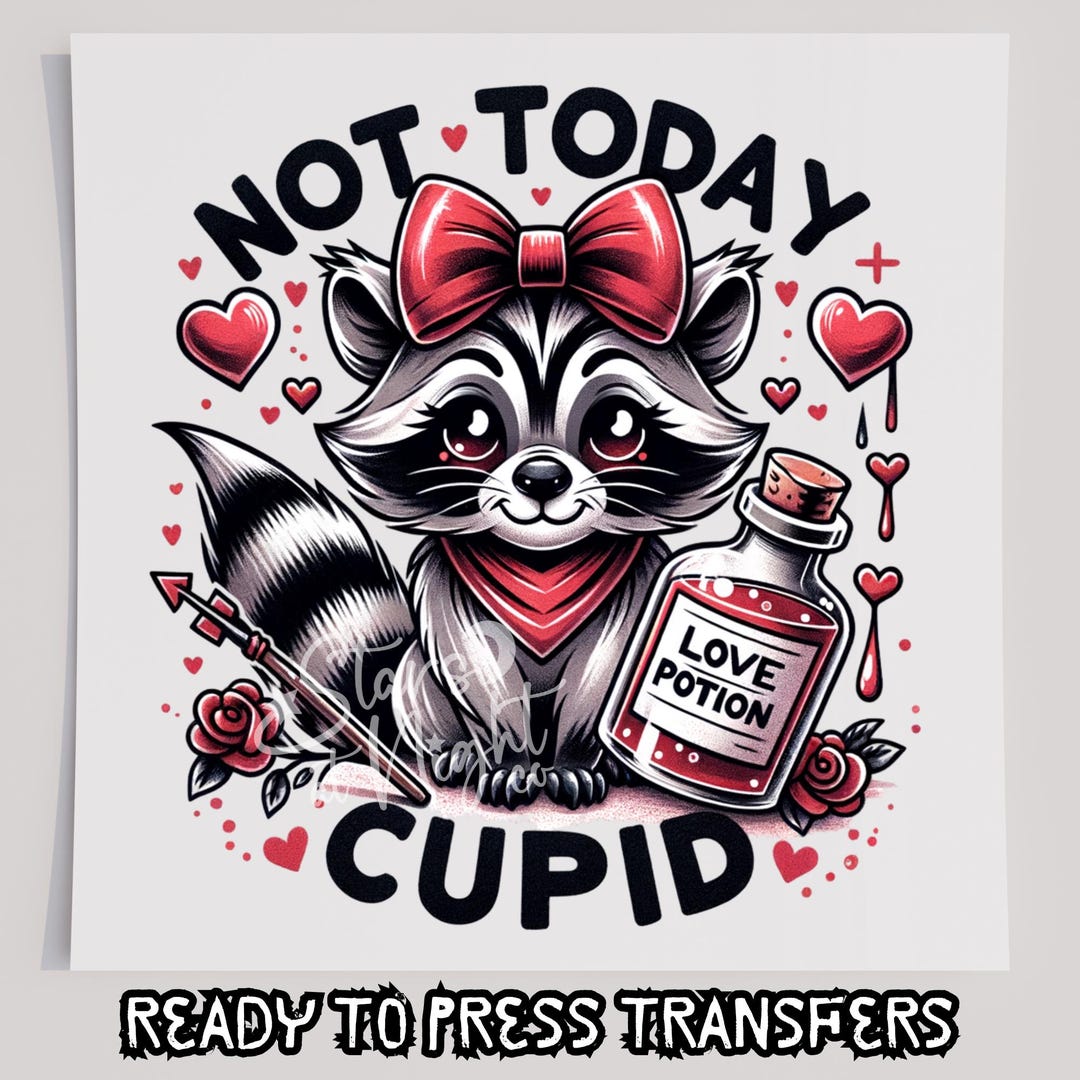 Cupid Raccoon Not Today Cupid Raccoon T-shirt Transfer, Ready to Press Transfer ...