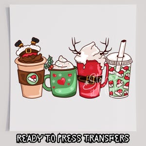 Weihnachtskaffeetassen T-Shirt Transfer, bereit zum Pressen Transfer, Siebdruck Transfer, Weihnachten DTF, Weihnachtstransfer, DTF, Weihnachten