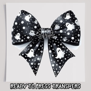 Black & White Ghost Bow DTF T-Shirt Transfer, Ready To Press Transfer, Screen Print Transfer, Halloween Transfer, Halloween DTF Transfer