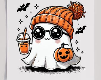 Ghost with Glasses DTF T-Shirt Transfer, Ready To Press Transfer, Screen Print Transfer, Halloween Transfer, Halloween DTF Transfers, DTF