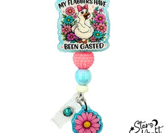 Funny Goose Badge Reel, Floral Duck Retractable Holder, Nurse CNA Teacher Accessory