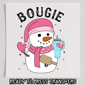 Bougie Pink Snowman DTF T-Shirt Transfer, Ready To Press Transfer, Screen Print Transfer, Christmas DTF, Christmas Transfer, DTF, Xmas dtf