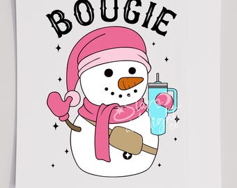 Bougie Pink Snowman DTF T-shirt transfer, klaar om te persen
