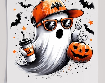 Ghost with Baseball Cap DTF T-Shirt Transfer, Ready To Press Transfer, Screen Print Transfer, Halloween Transfer, Halloween DTF Transfers