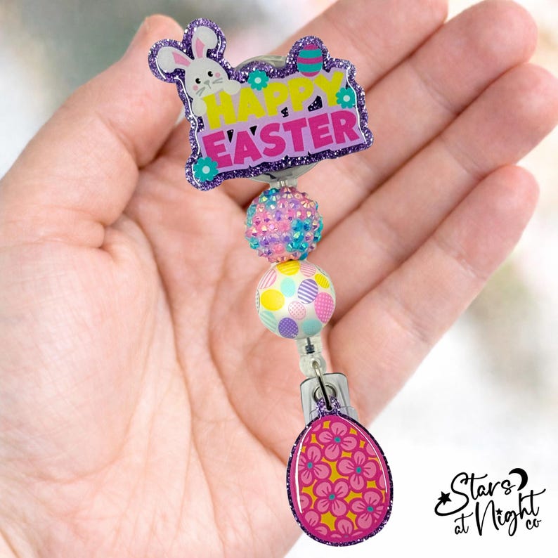 Happy Easter Bunny Badge Reel, Bunny Badge Reel, Rabbit Badge Reel ...
