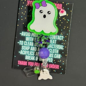 Bobine de badge fantôme, bobine de badge, bobine de badge d&#39;Halloween, bobine de badge effrayant, bobine de badge en perles, bobine de badge scintillant, Halloween, phosphorescent
