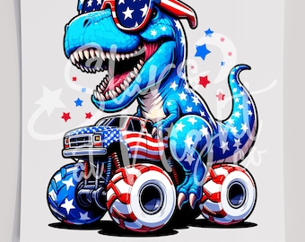 USA T-Rex Monster Truck DTF T-Shirt Transfer, Patriotic 4th of July, Ready To Press