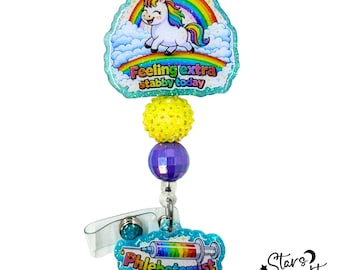 Phlebotomist Badge Reel, Funny Stabby Unicorn Retractable Holder, Lab Tech Accessory