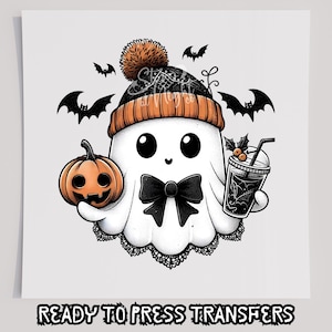 Ghost with Bow Tie DTF T-Shirt Transfer, Ready To Press Transfer, Screen Print Transfer, Halloween Transfer, Halloween DTF Transfer, DTF