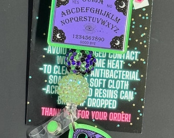 Ouija Board Badge Reel, Halloween Badge Reel, Spooky Badge Reel, Glitter Badge Reel, Beaded Badge Reel, Nurse Badge Reel, Glow in the Dark