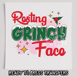Ruhendes Grinch Gesicht T-Shirt Transfer, Siebdruck Transfer, Siebdruck Transfer, Weihnachten DTF, Weihnachtstransfer, DTF
