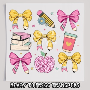 Teacher Coquette Pencil Bow School T-Shirt Transfer, Ready To Press Transfer, Screen Print Transfer, School Transfer, DTF, Summer DTF