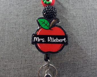 Teacher Apple Beaded Lanyard, Glitter School ID Badge