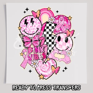 Retro Pink Vibes Breast Cancer Collage T-Shirt Transfer, Ready To Press Transfer, Screen Print Transfer, DTF, Direct To Film, Breast Cancer