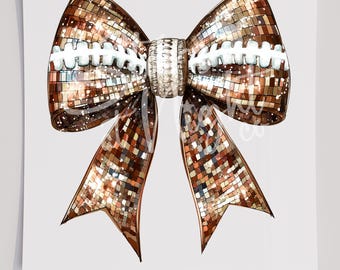 Faux Sequin Football Bow T-Shirt Transfer, Ready To Press DTF