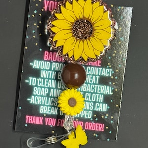 Sunflower Badge Reel, Yellow Sunflower Badge Reel, Sunflower Badge Reel, Badge Reel, Beaded Badge Reel, Glitter Badge Reel, Nurse