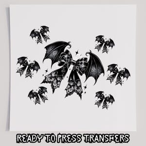 Black Bow Bats DTF T-Shirt Transfer, Ready To Press Transfer, Screen Print Transfer, Halloween Transfer, Halloween DTF Transfer