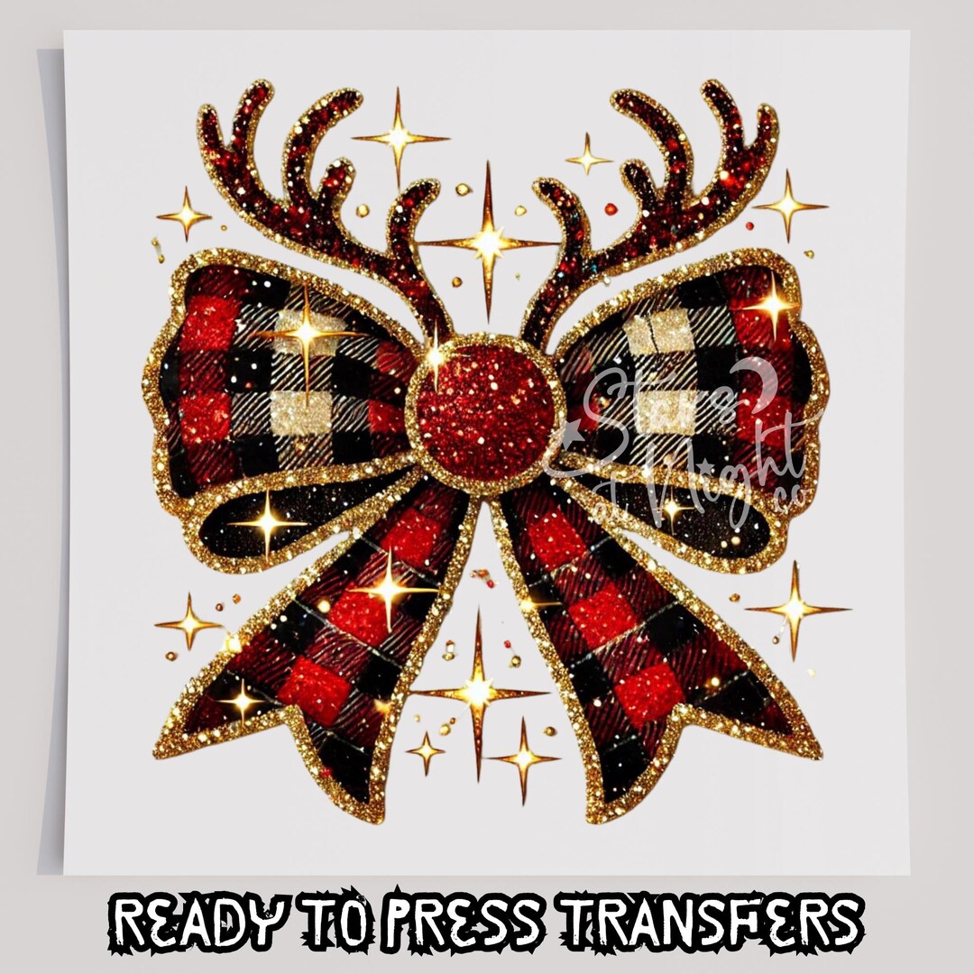 Faux Glitter Rudolph Bow T-shirt Transfer, Ready to Press Transfer ...