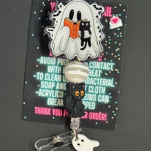 Bobine de badge de lecture fantôme, bobine de badge d&#39;Halloween, bobine de badge fantôme, bobine de badge effrayant, bobine de badge en perles, bobine de badge scintillant, Halloween