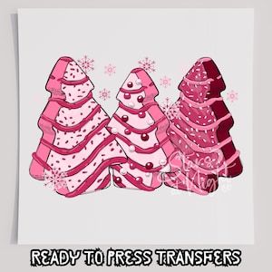Rosa Weihnachtsbaum Kuchen & Süßigkeiten T-Shirt Transfer, bereit zum Pressen Transfer, Siebdruck Transfer, Weihnachten DTF, Weihnachtstransfer, DTF