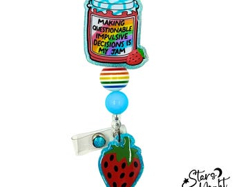 Strawberry Jam Jar Badge Reel, Retractable Holder, Nurse CNA Teacher Accessory