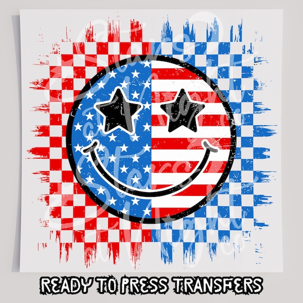 Smiley Face 4th Of July DTF T-Shirt Transfer, Ready To Press