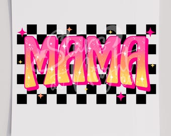 Transferencia para minicamiseta Checkered Mama, lista para planchar (DTF).