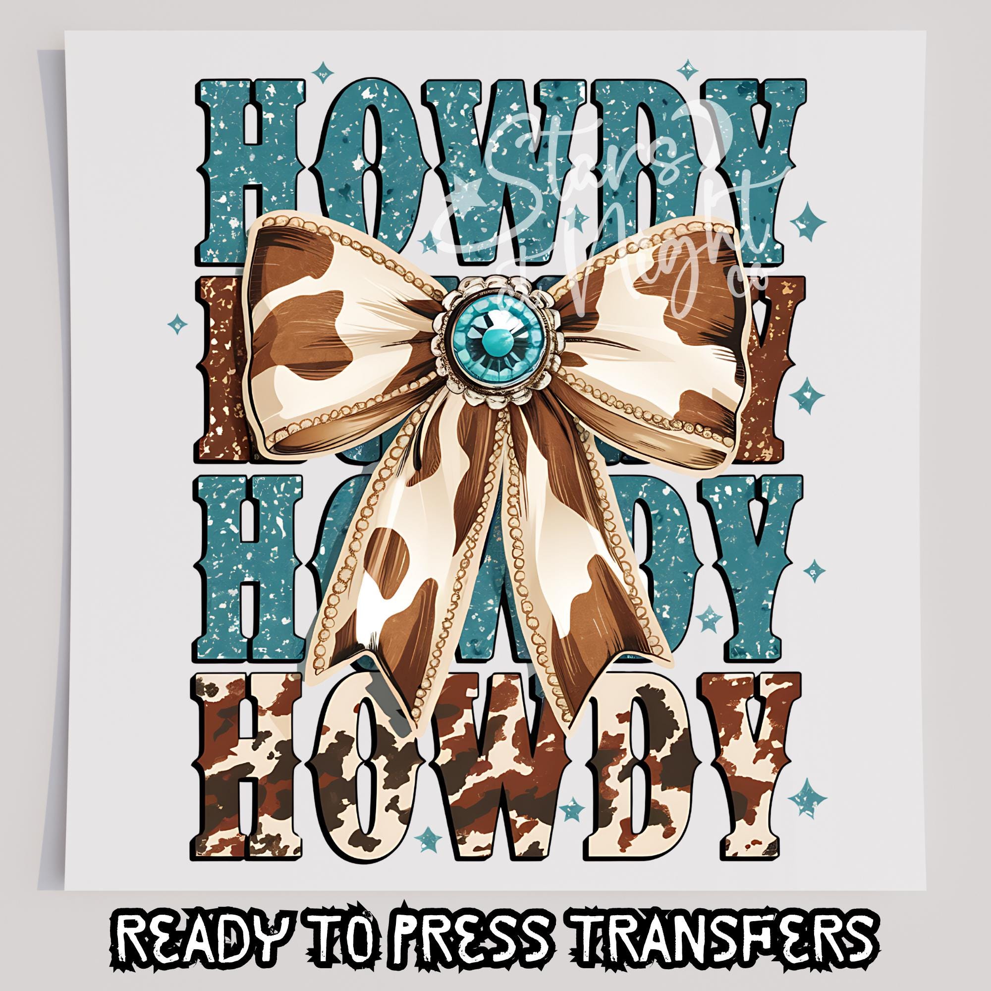 Western Howdy Bow T-Shirt Transfer, bereit zum Pressen Transfer, Siebdruck Transfer, DTF, direkt zum Film, Western