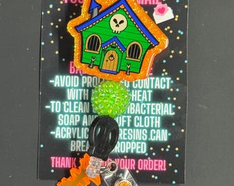 Skull Haunted House Badge Reel, Halloween Badge Reel, Nurse Badge Reel, Beaded Badge Reel, Glitter Badge Reel, Spooky Badge Reel, Halloween