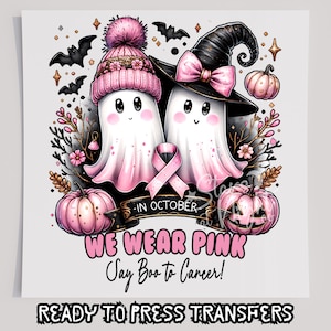 Im Oktober tragen wir Pink Boo To Cancer DTF T-Shirt Transfer, bereit zum Pressen Transfer, Siebdrucktransfer, Halloween Transfer, DTF