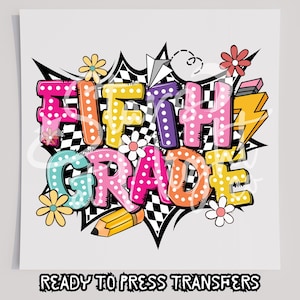 Kindergarten thru 5th Grade Retro School T-Shirt Transfer, Ready To Press Transfer, Screen Print Transfer, School Transfer, DTF, Summer DTF