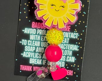 Sunshine Badge Reel, Glitter Beaded Swivel Clip