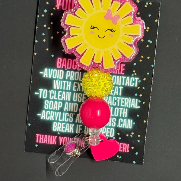 Bobine de badge soleil, bobine de badge Sunshine, bobine de badge à paillettes, bobine de badge en perles, bobine de badge, bobine de badge d'infirmière, bobine de badge d'enseignant, infirmière